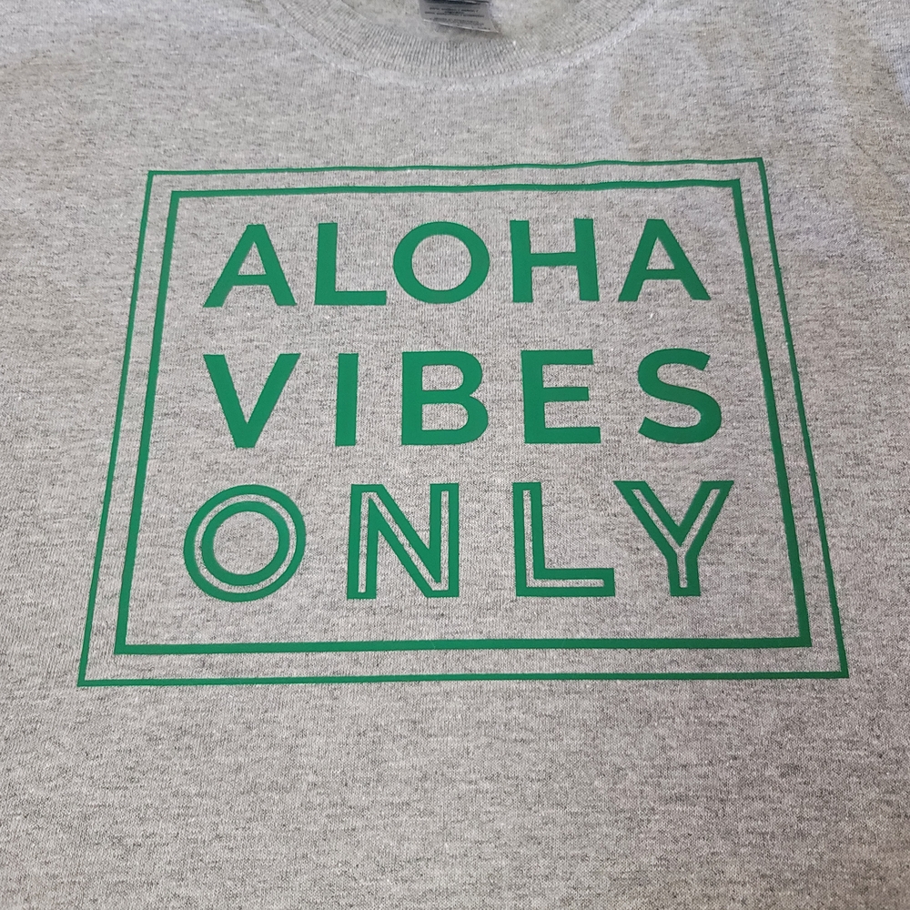 Kids Gray T-Shirt with Green Aloha Vibes Print